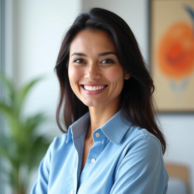 Portrait of Sarah Jain, a compassionate female nutritionist specializing in DNA-based dietary plans.